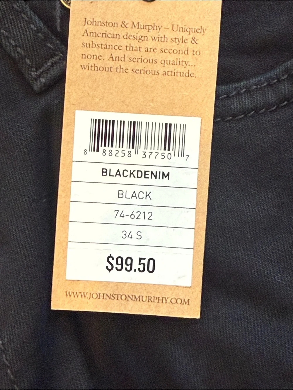 NWT Johnston & Murphy Black Straight Leg Jeans 34W x 30L
